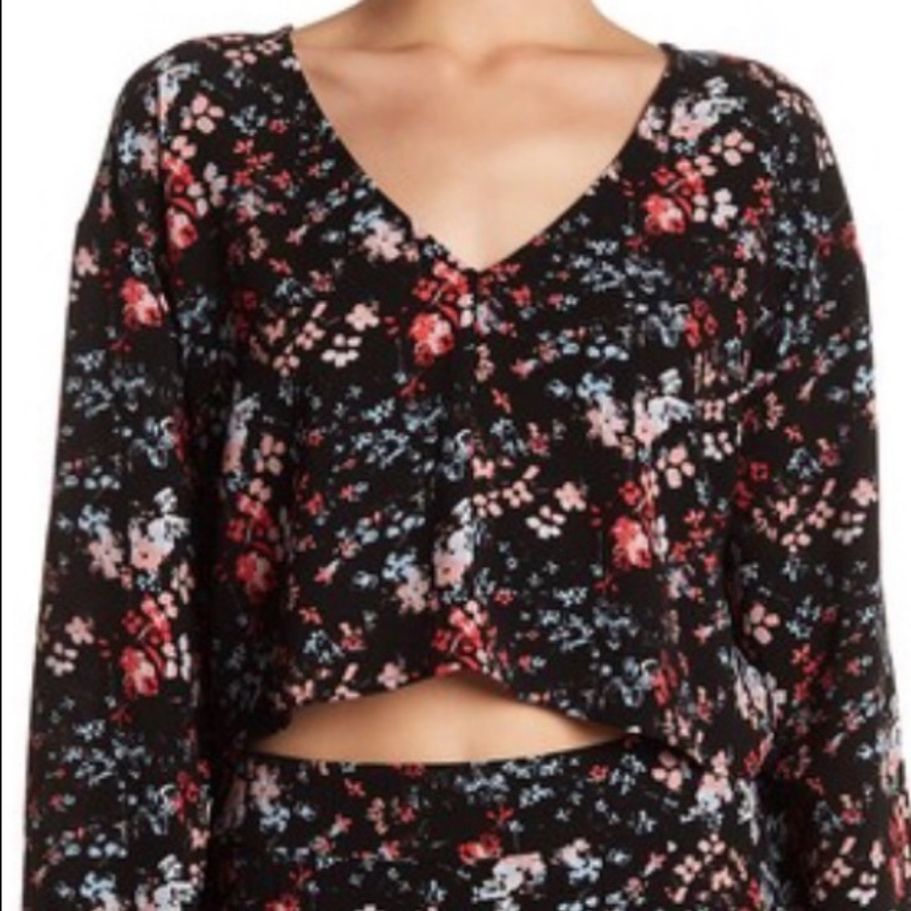 Free Press Black Floral Crop Top - NWOT